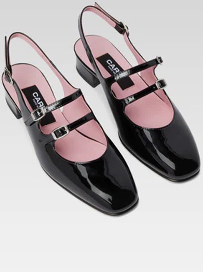 Carel Paris Peche Glossy Black Patent Slingback Flats