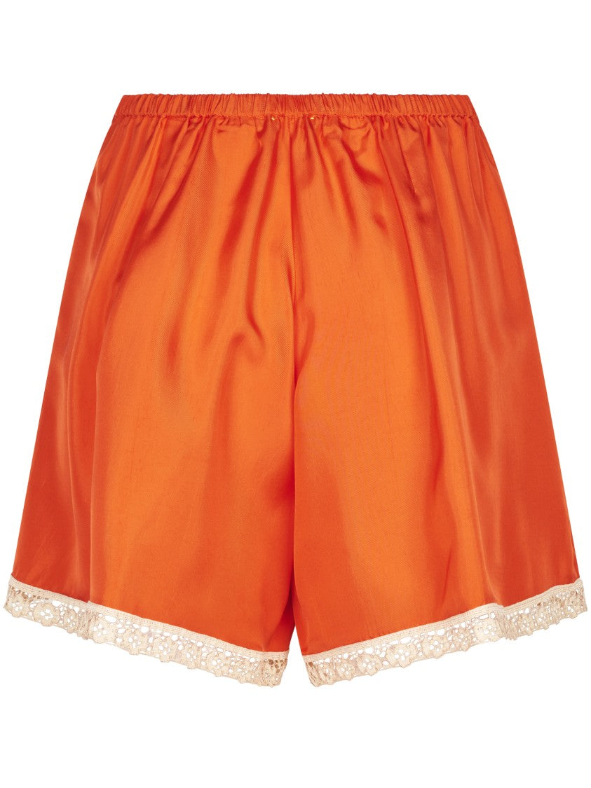 Forte Forte Viscose Twill Culotte Shorts With Lace Trim