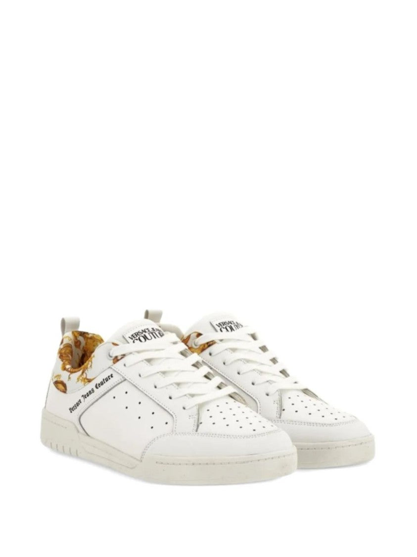 Versace Jeans Couture White Baroque Detail Lace-Up Sneakers