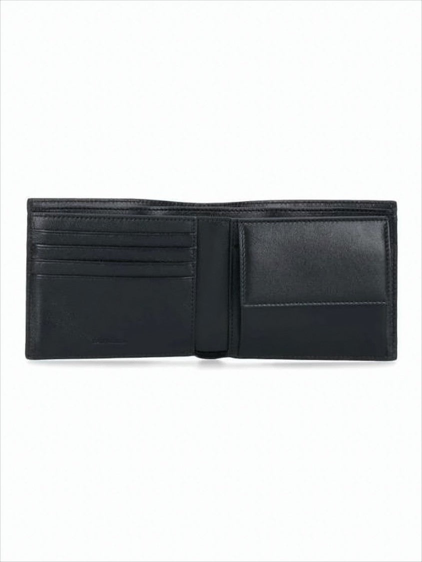 Balenciaga Textured Black Leather Bifold Wallet With Distinctive Graphic Logo