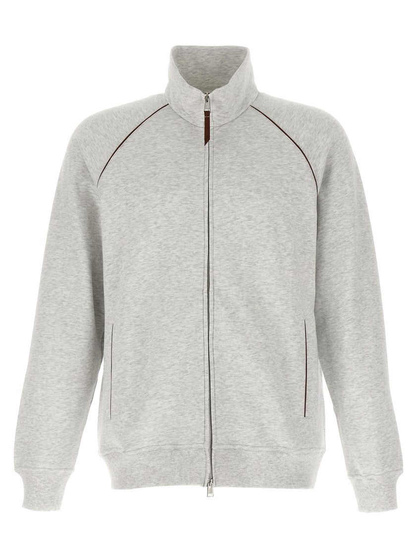 Brunello Cucinelli Melange Gauze Cotton Sweatshirt With Leather Detailing