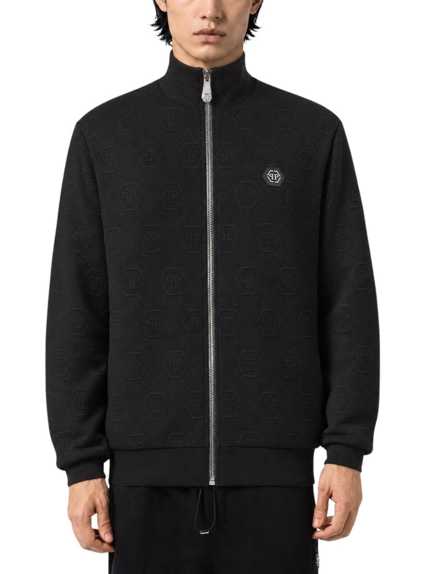Philipp Plein Jacquard Monogram Pattern Zip-Through Knit