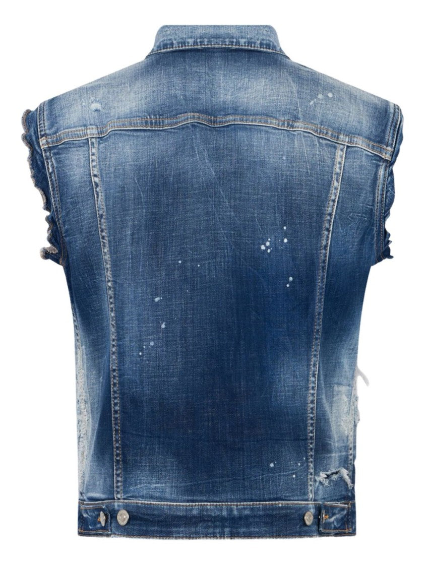Dsquared2 Blue Raw Cut Distressed Denim Jacket