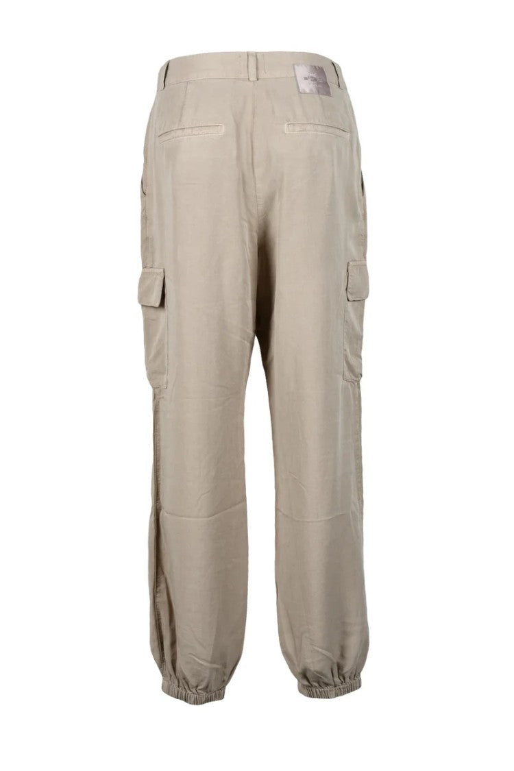 Replay Beige Cargo Pants With High Waist And Functional Pockets