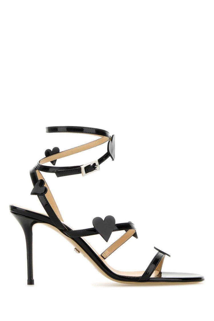 Mach & Mach Black Leather Petit Coeur Sandals