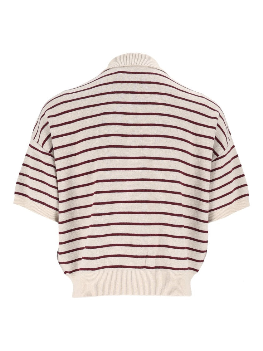 Rotate Beige Loose-Fit Knit Polo Shirt