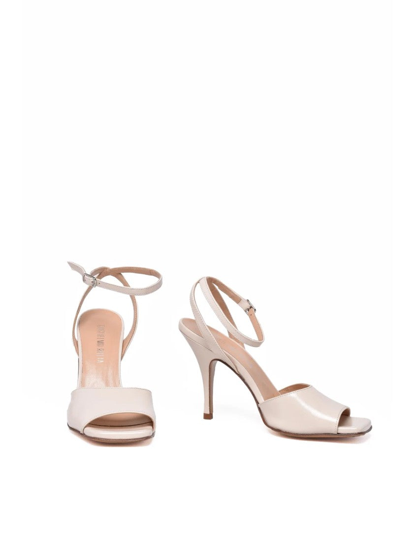 Guglielmo Rotta Beige Ankle Strap Tapered Heel Leather Sandals