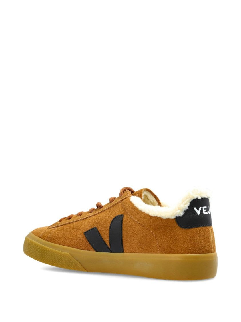 Veja Beige Suede Low-Top Sneakers With Contrasting Black Accents