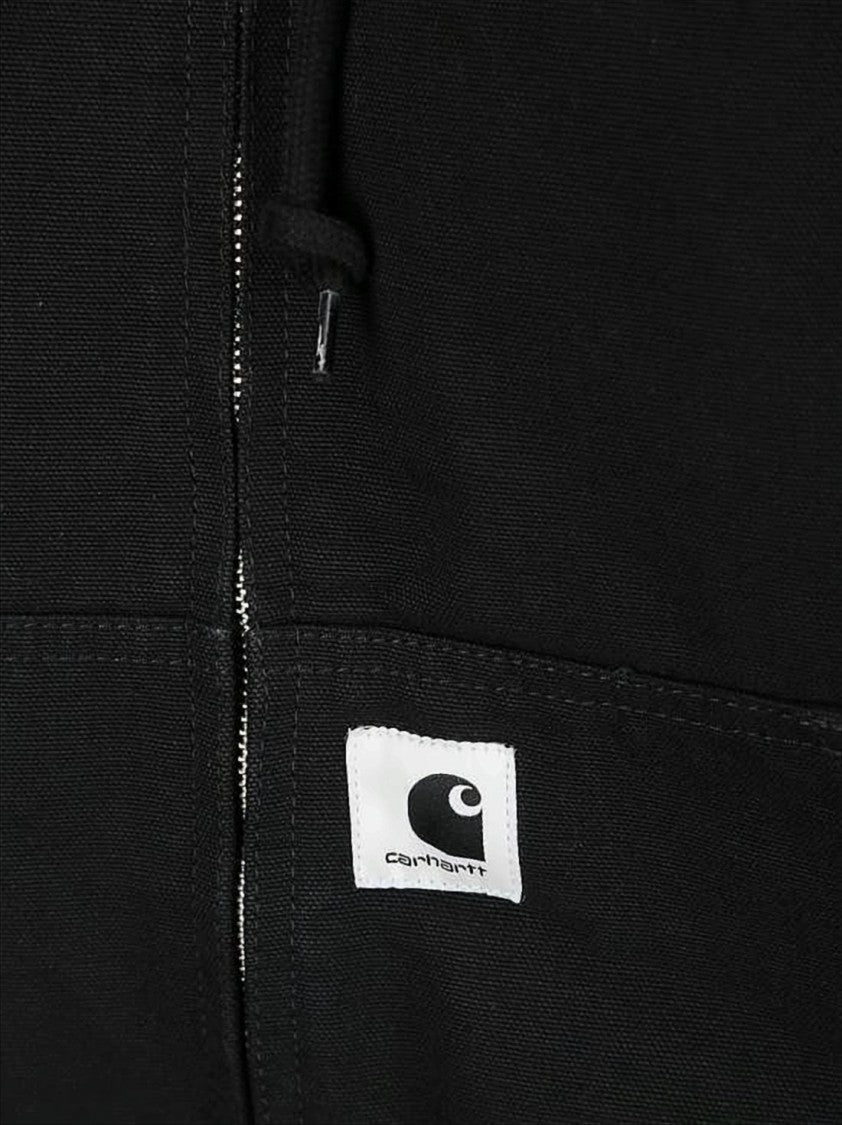 Carhartt Wip Cropped Black Hooded Jacket With Drawstring And Ribbed Details