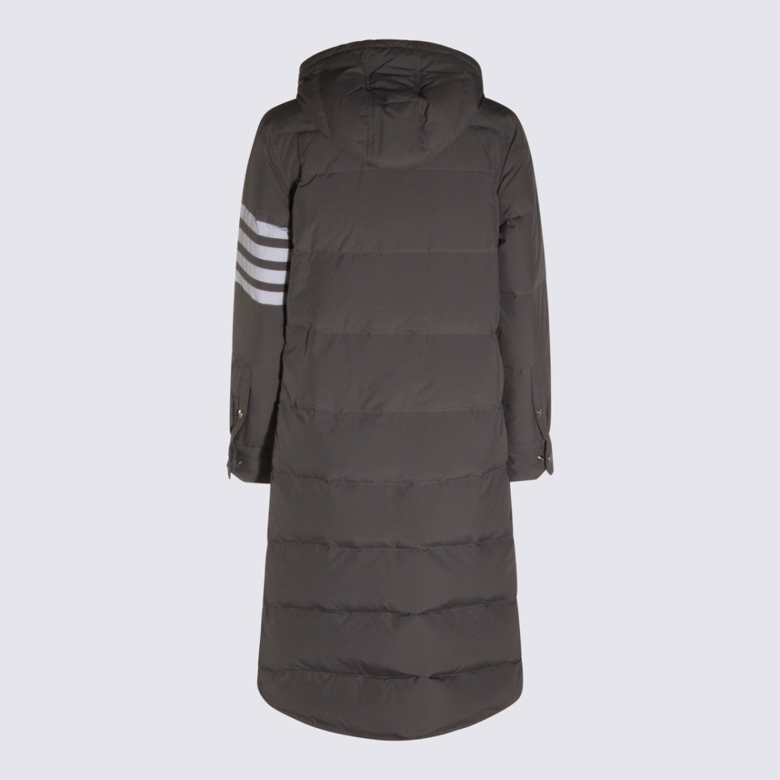 Thom Browne Long Padded Coat With Hood And Distinctive Stripe Detail