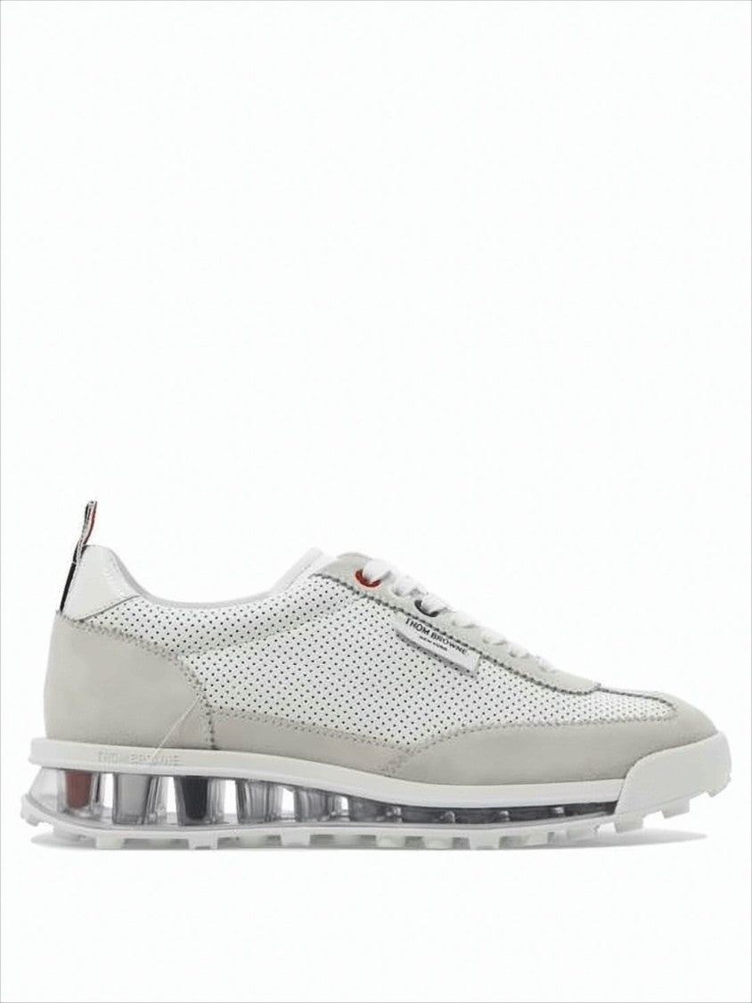 Thom Browne Perforated Leather Sneakers With Suede Overlays And Transparent Sole