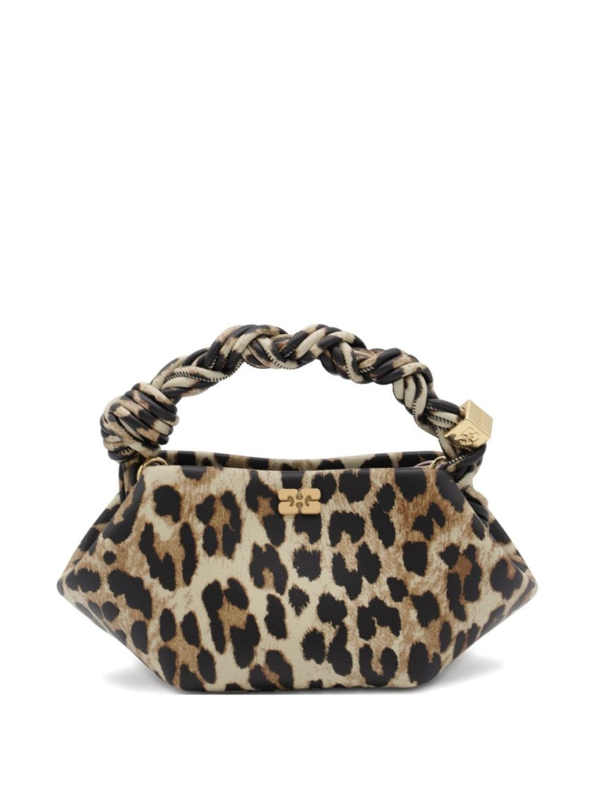 Ganni Leopard Print Shoulder Bag With Twisted Handle