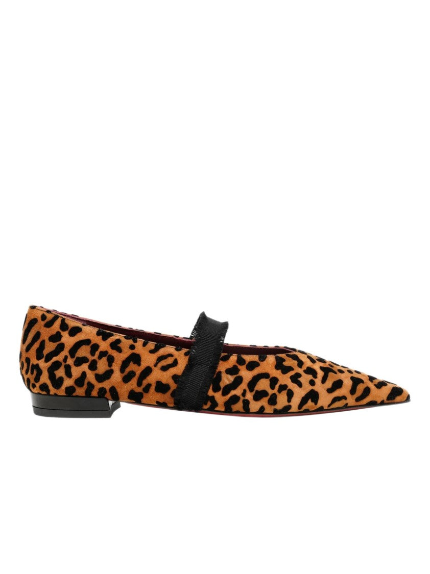 Roberto Festa Pointed Toe Leopard Print Flats With Frayed Black Strap