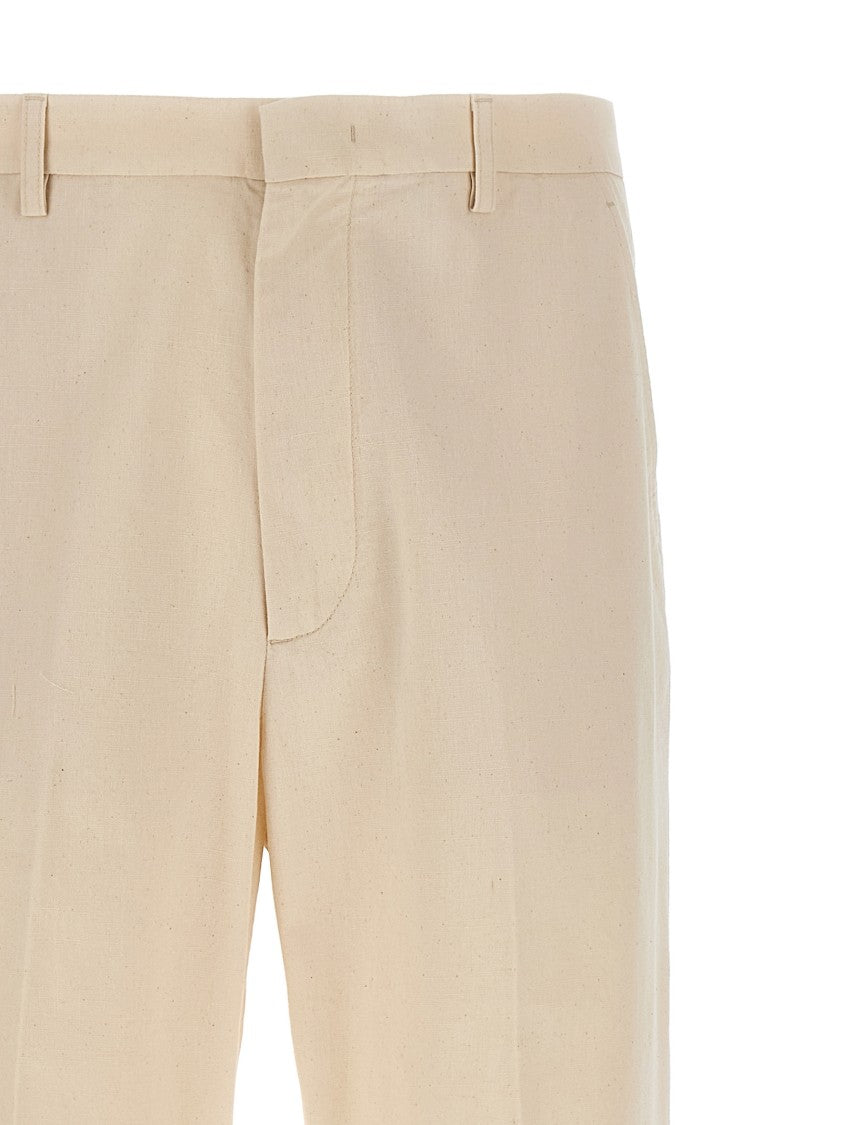 Valentino Garavani Melange Cotton Turn-Up Trousers With High Waist Design And Practical Pockets