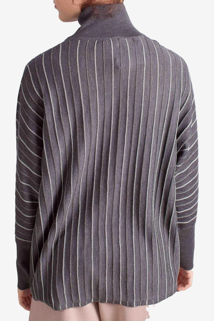 Paolo Fiorillo Capri Vertical Ribbed Grey Turtleneck Sweater