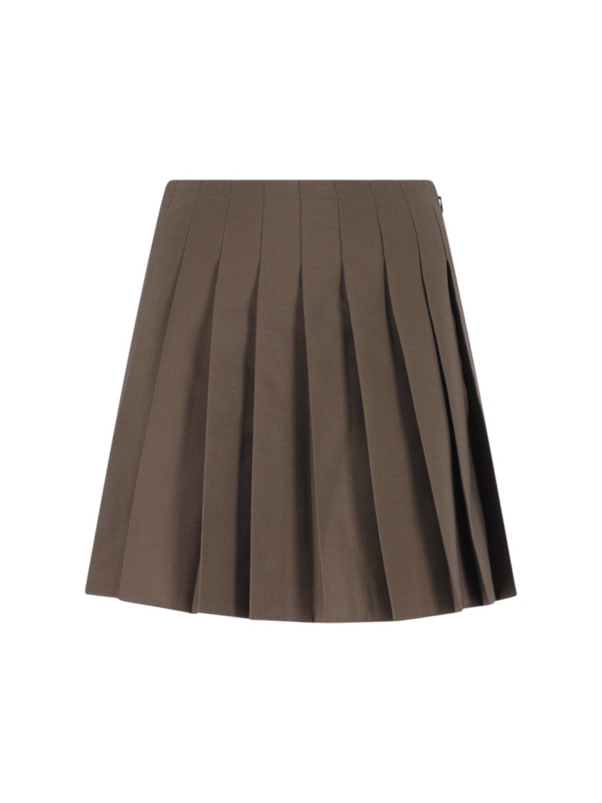 Mm6 By Maison Margiela Brown Virgin Wool-Blend Pleated Mini Skirt