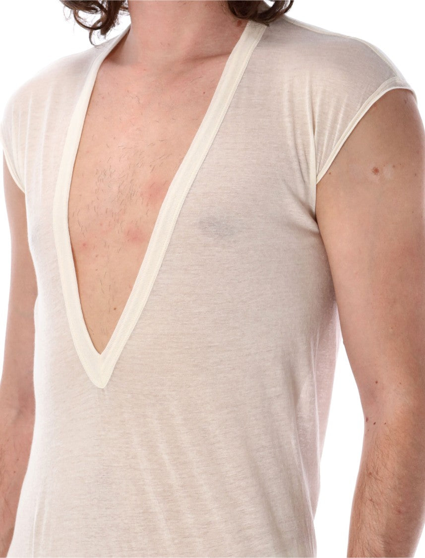 Rick Owens Dylan V-Neck T-Shirt With Longer Back Hem