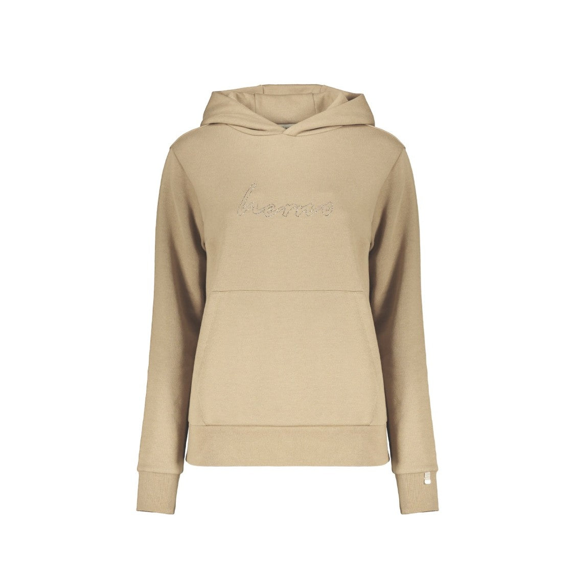 Herno Beige Hoodie With Crystal Logo Embellishments