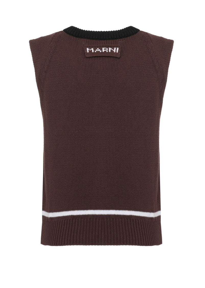 Marni Brown Contrasting Neckline Knit Tank Top