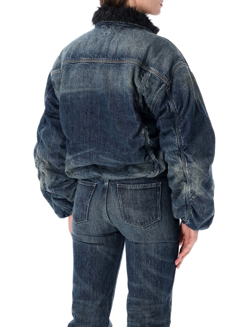 Diesel Cropped Ruched Puffy Denim Jacket
