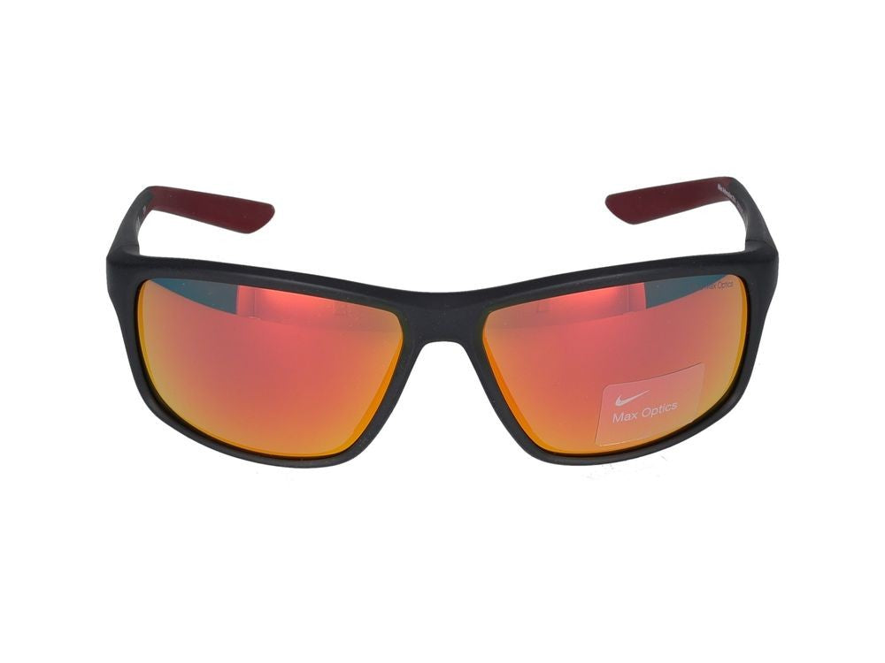Nike Matte Black And Red Mirror Sunglasses With Angular Design