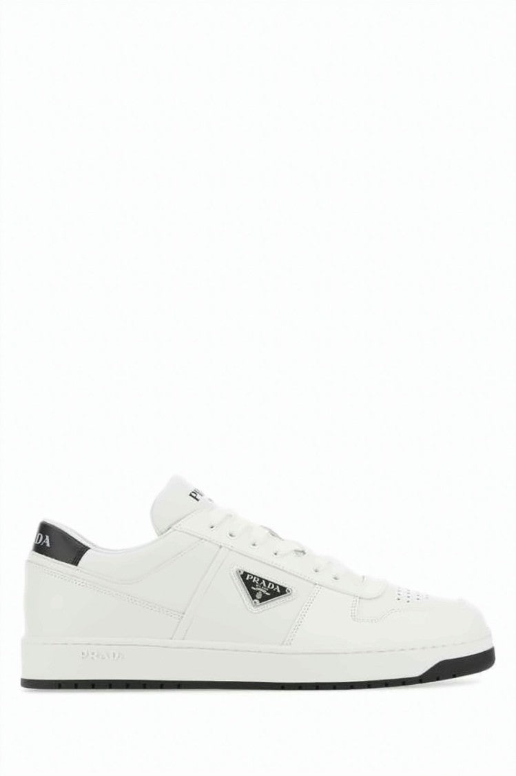 Prada Smooth Leather Low-Top Sneakers With Triangular Logo Plaque