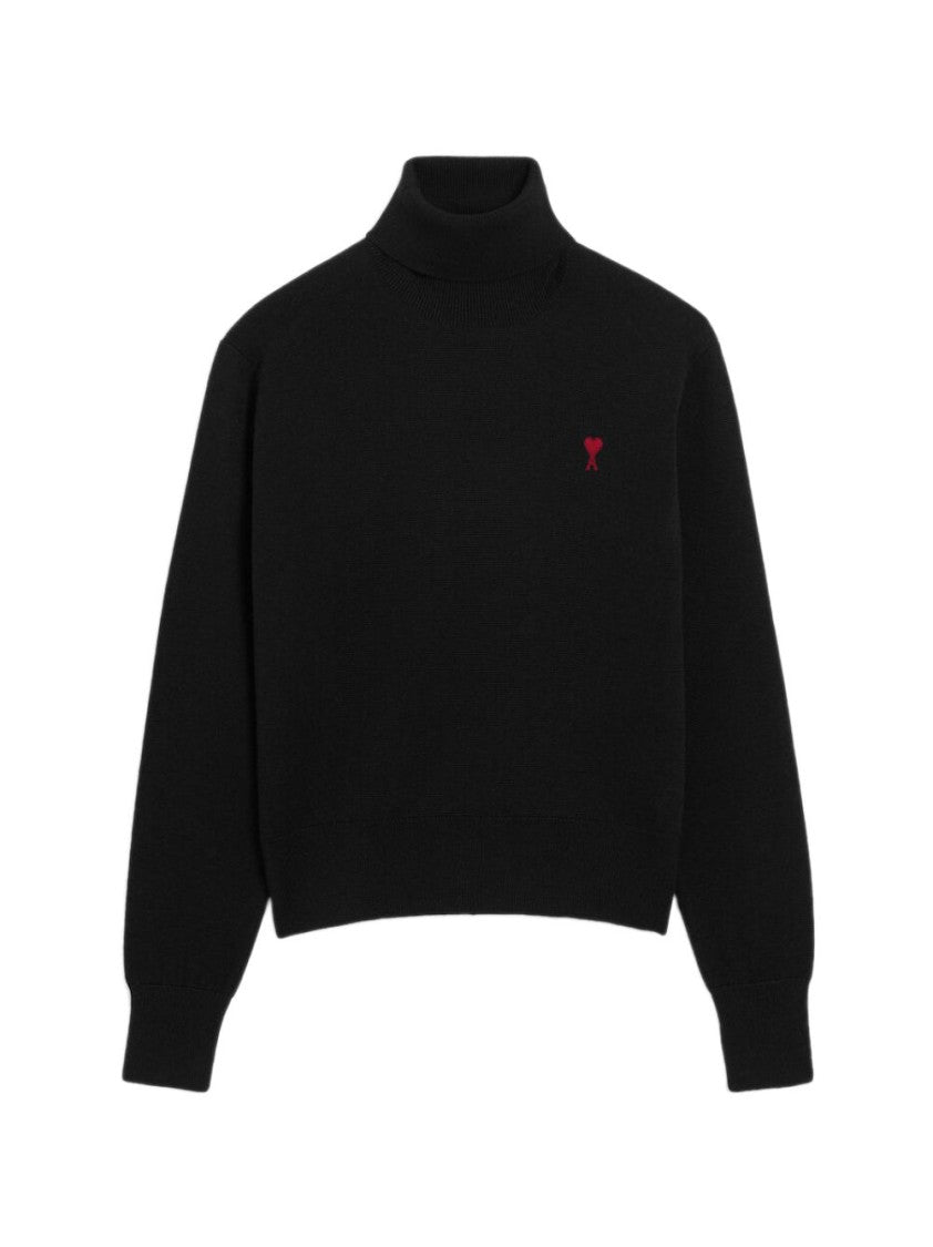 Ami Paris Relaxed Fit Turtleneck Sweater With Embroidered Heart Detail