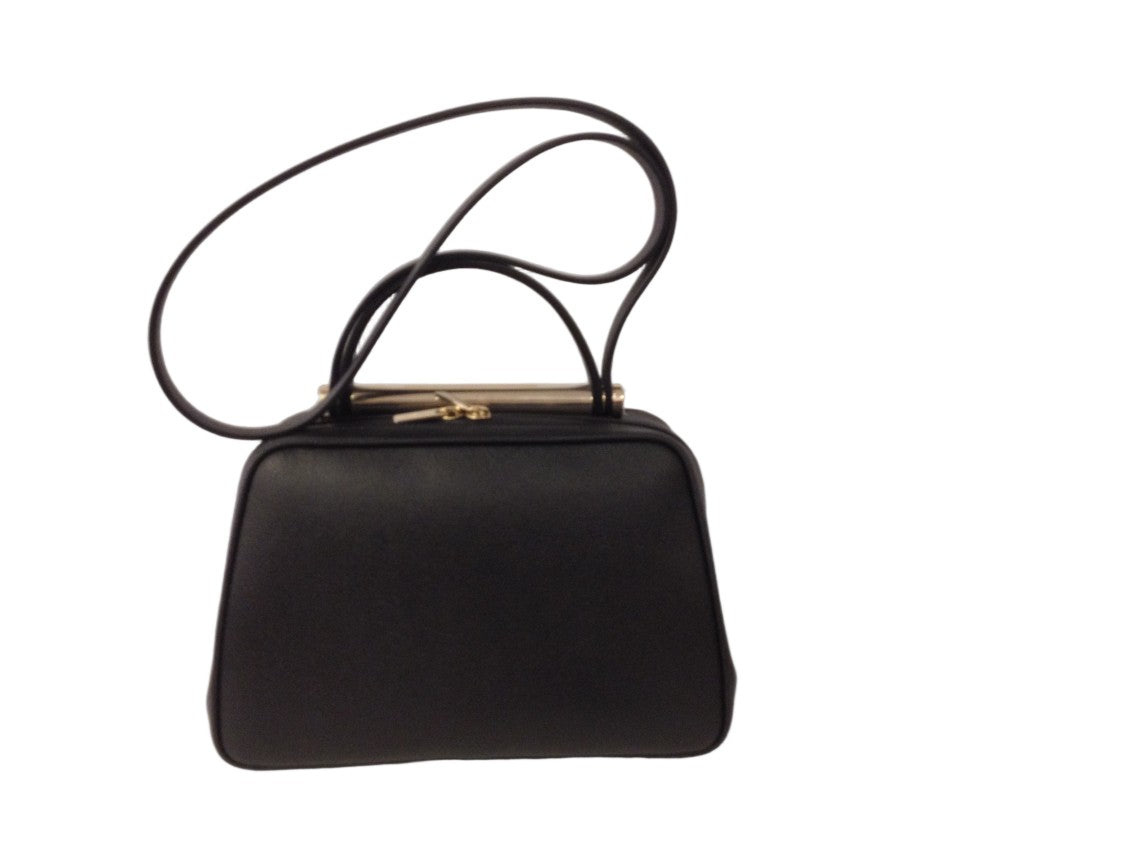 Valextra Trapezoidal Structured Leather Bag With Gold Accents