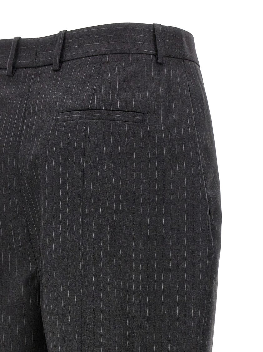 Mcqueen Tailored Black Pinstripe Pants With Ironed Pleats
