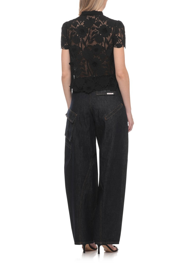 Self-Portrait Black Lace Bow Collar Blouse