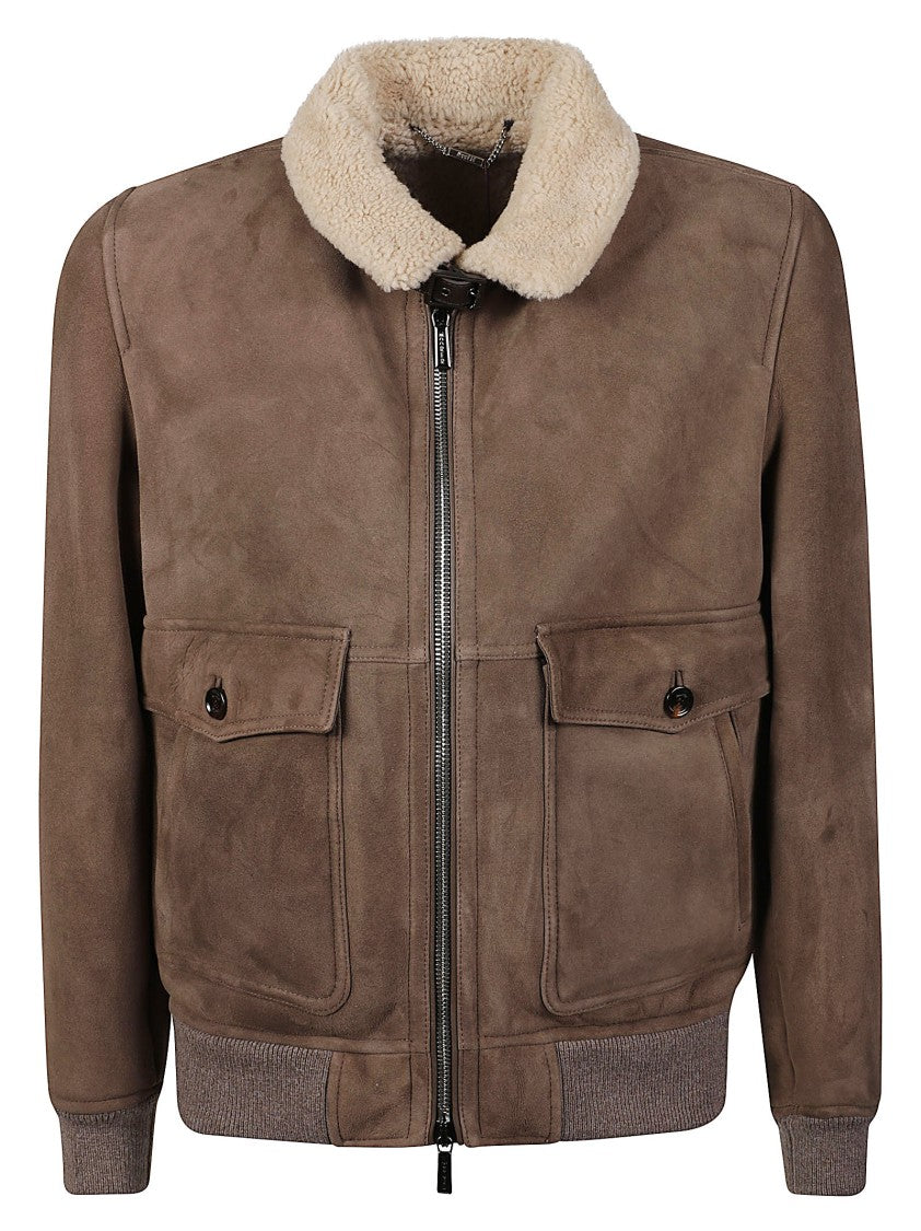 Moorer Brown Fiano-Me7 Suede Shearling Bomber Jacket