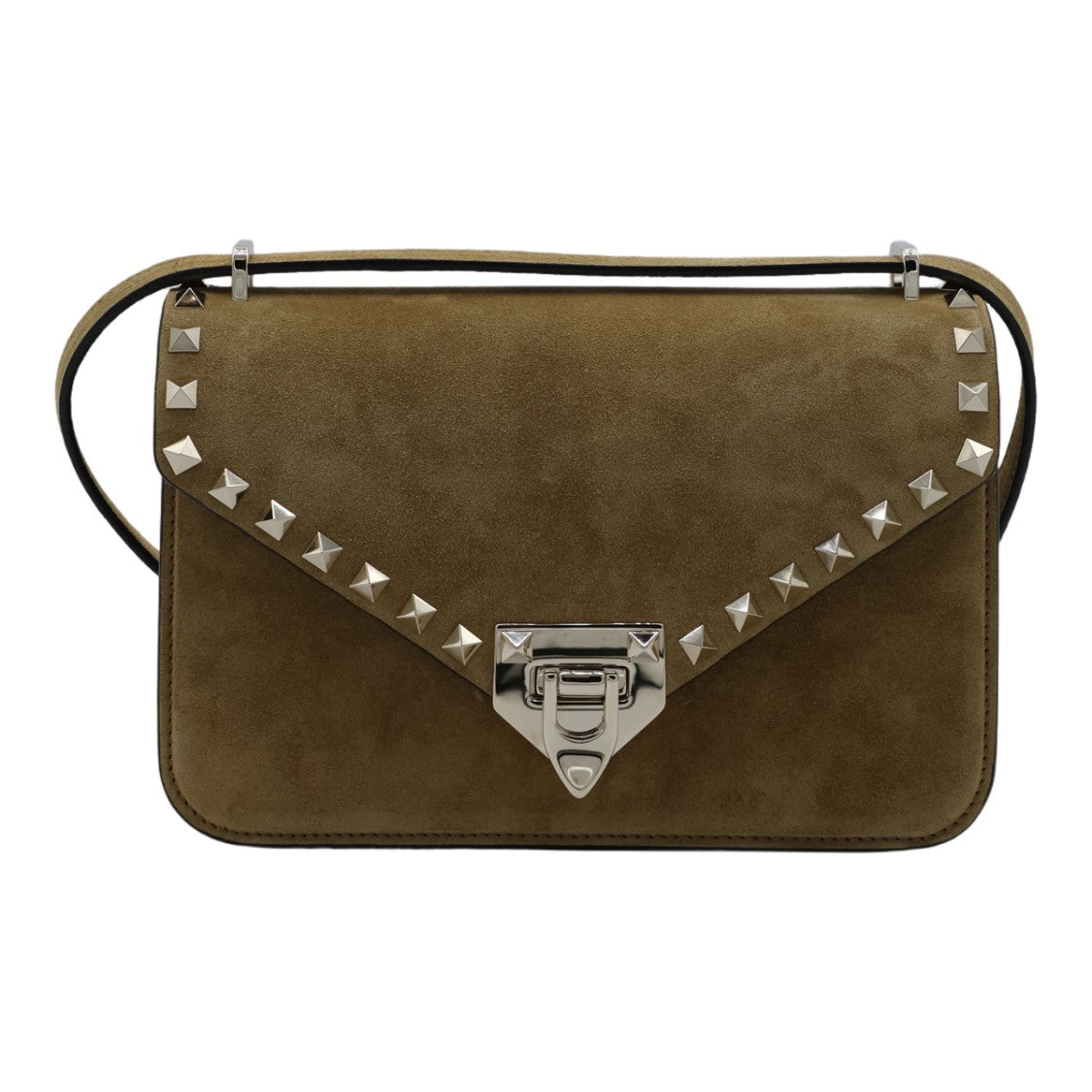 Valentino Garavani Rectangular Suede Shoulder Bag With Silver Pyramid Studs