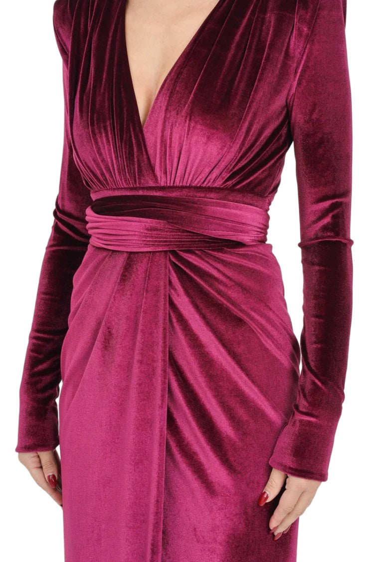 Santas* Red Polyester Elastane Women's Long Velvet Dress
