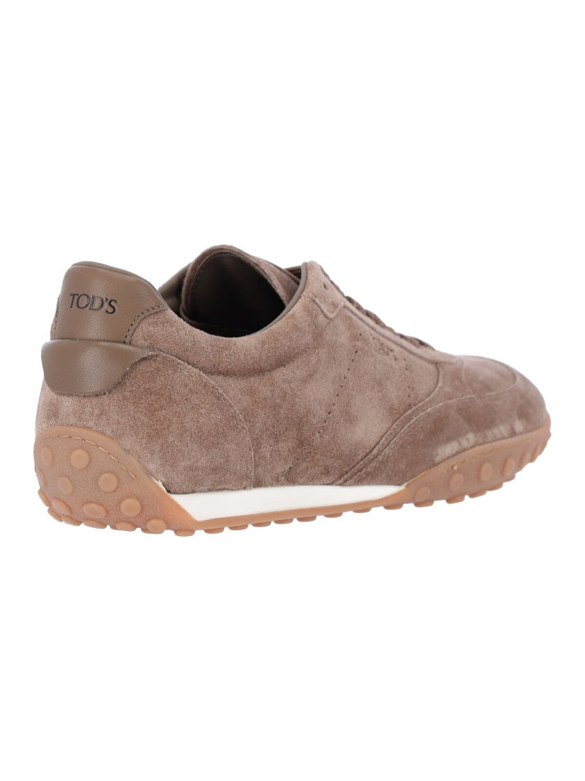Tod's Brown Suede Low-Profile Sneakers With Embossed Logo