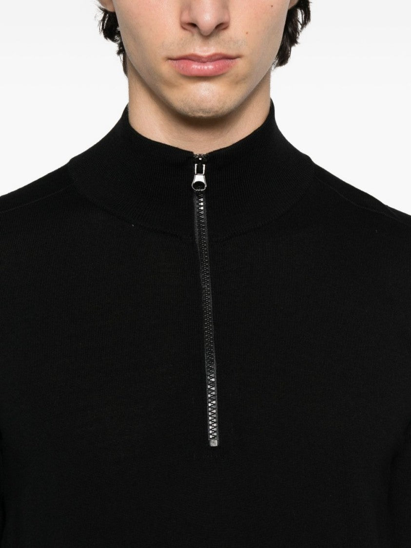 Stone Island Half-Zip Sweater In 100% Virgin Wool With Logo Badge