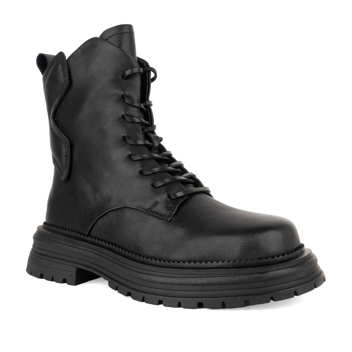 Linda Baumann Black Minimalist Rugged Sole Leather Ankle Boots