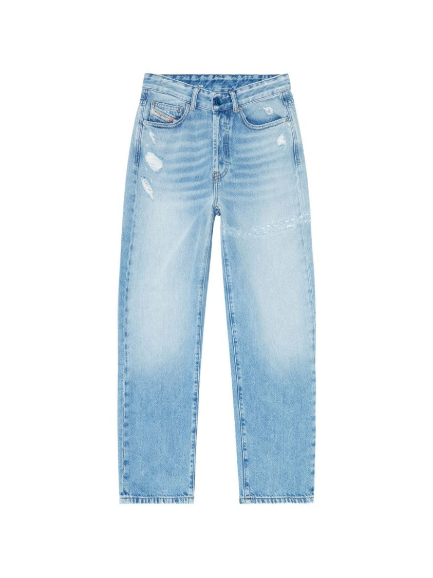 Diesel Light Blue Distressed Straight-Leg Jeans With Classic Five-Pocket Design