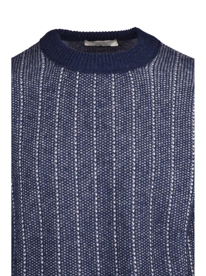 Wool & Co Crew Neck Sweater With Vertical Ribbed Detail