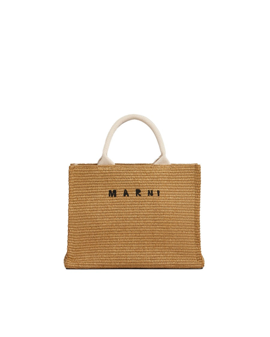 Marni Small Raffia-Effect Fabric Tote Bag
