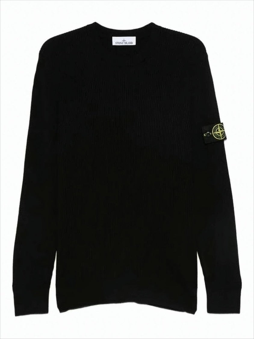 Stone Island Crew Neck Wool Sweater With Compass Logo Patch