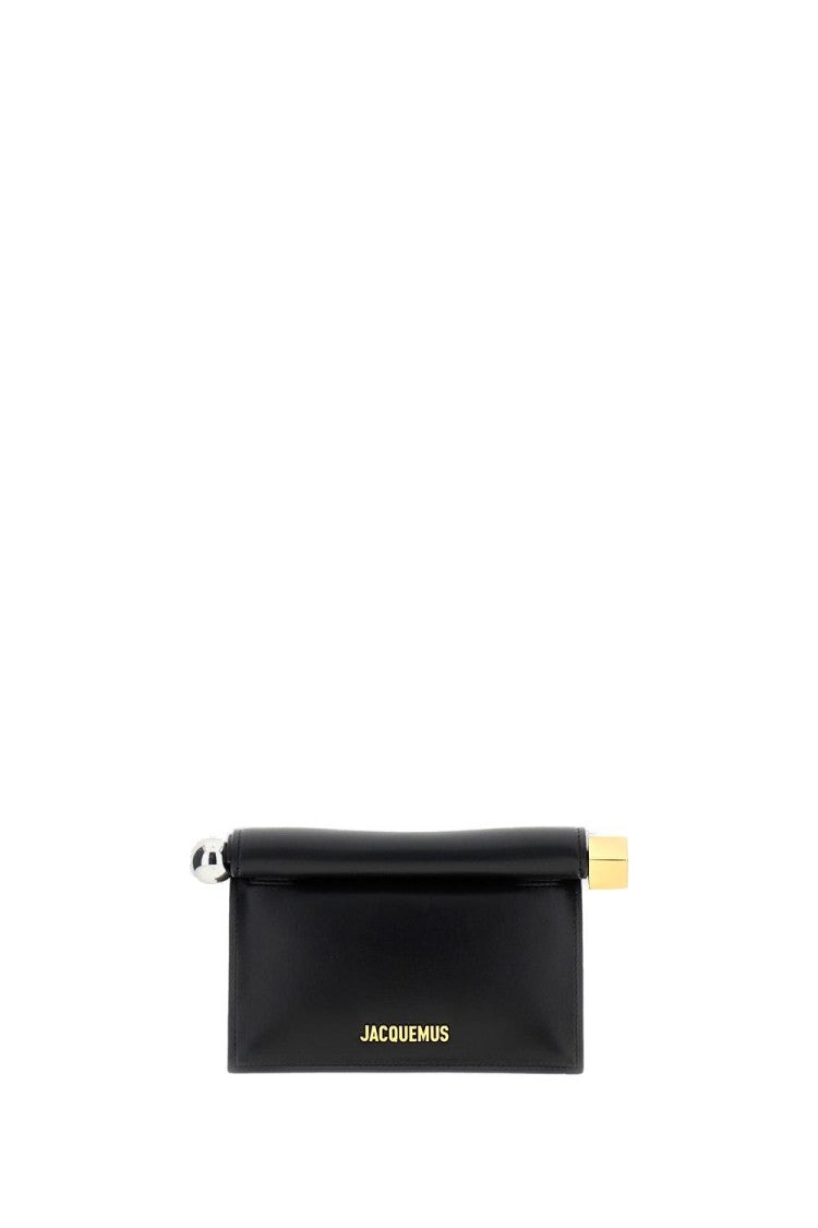 Jacquemus Calfskin Leather Clutch With Gold Accents And Removable Chain Strap