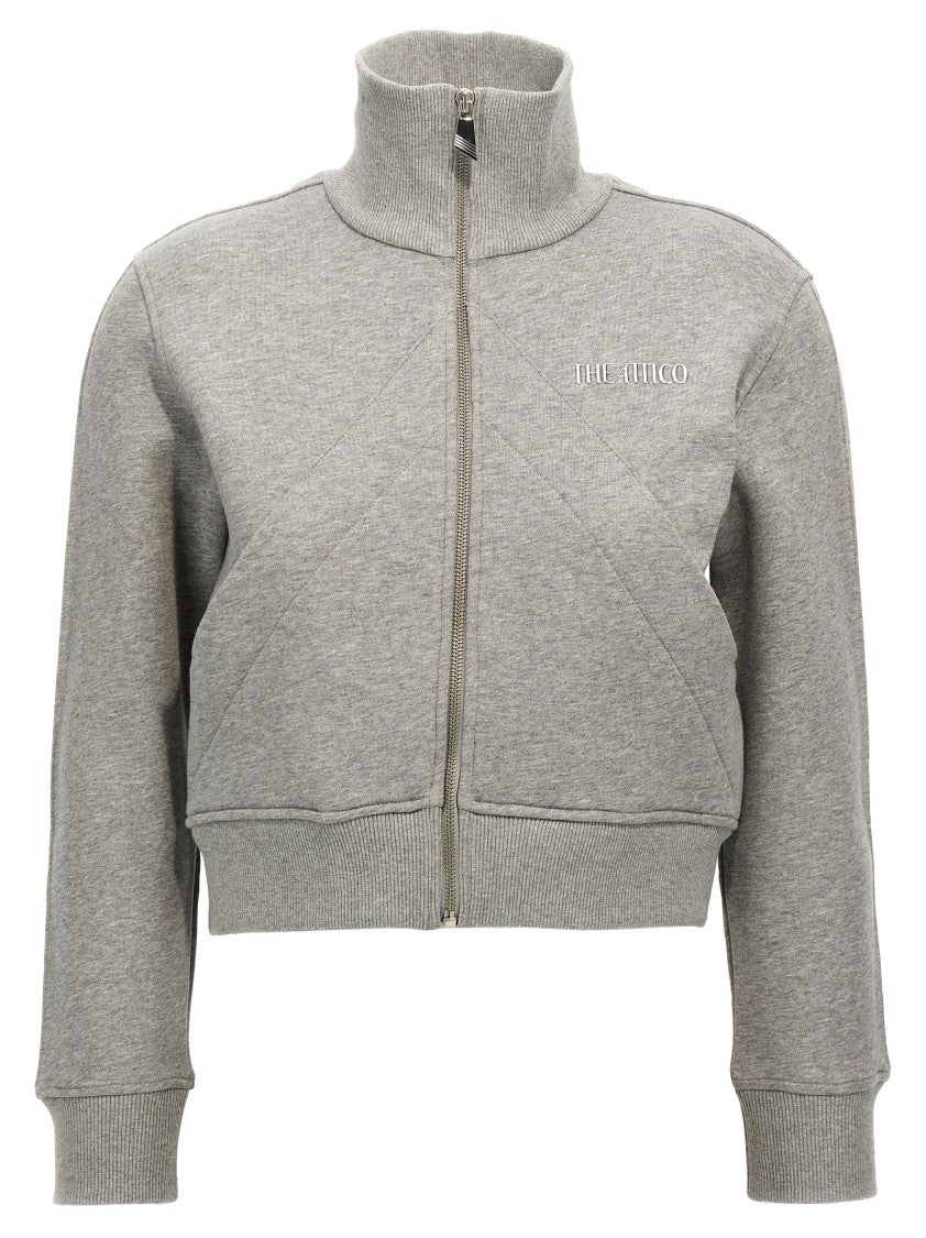 The Attico Cropped Grey Sweatshirt With Embossed Logo