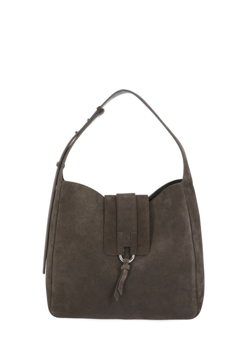 Hogan Brown Suede Shoulder Bag With Adjustable Strap