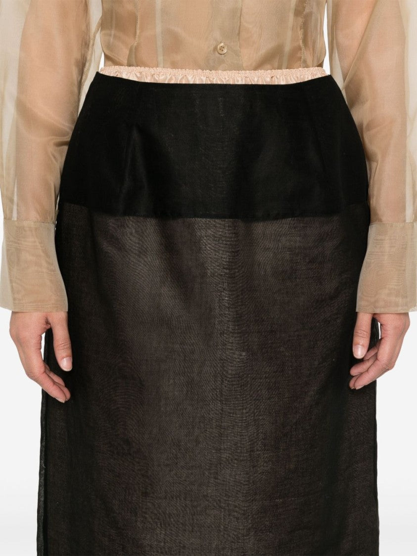 Carven Black Cotton Midi Skirt With Silk Lining
