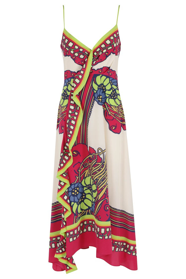 La Double J Multicolor Turn Around Sweetheart Silk Midi Dress