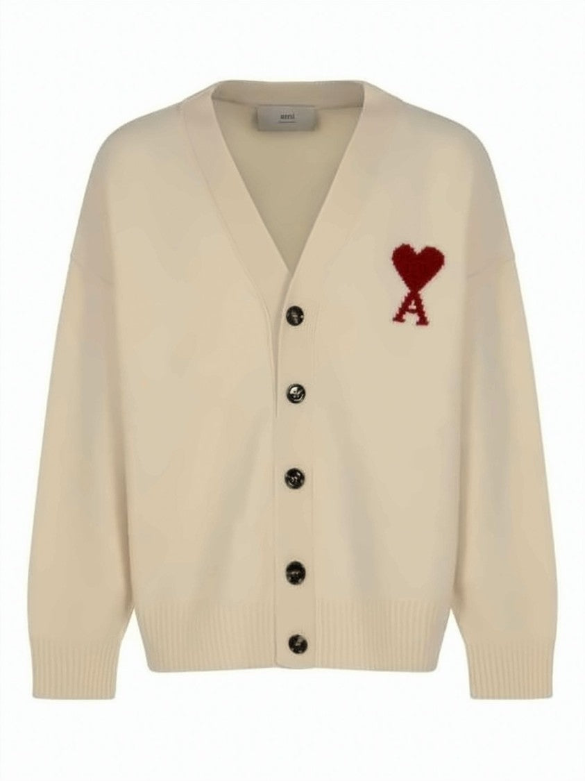 Ami Paris V-Neck Cardigan With Heart Logo Detail