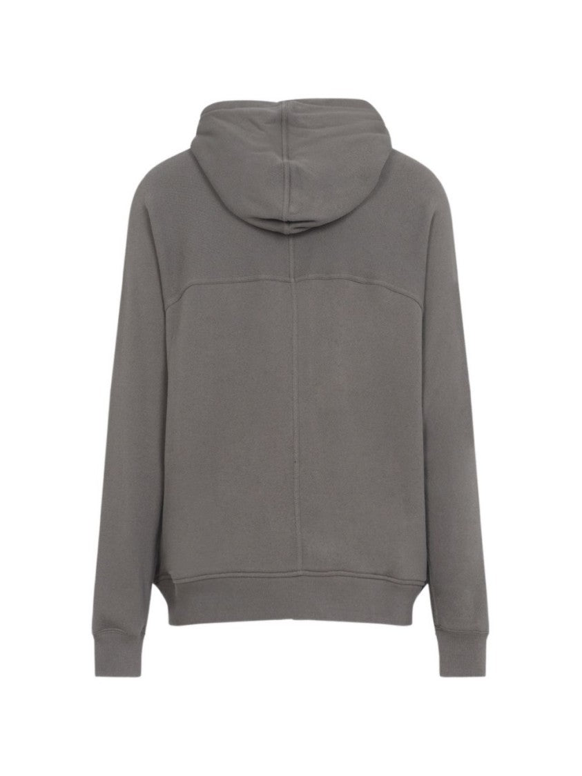 Rick Owens Dust Grey Zip-Through Sweater With Drawstring Hood