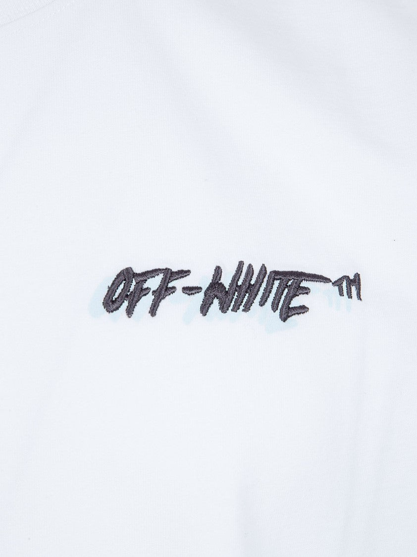 Off-White Plain White Cotton T-Shirt With Embroidered Logo