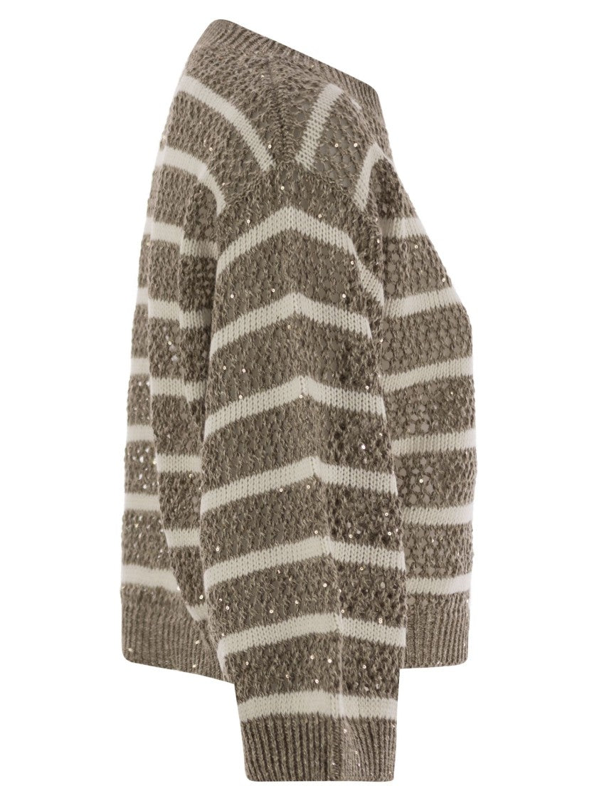 Brunello Cucinelli Dazzling Striped Net Linen Jersey