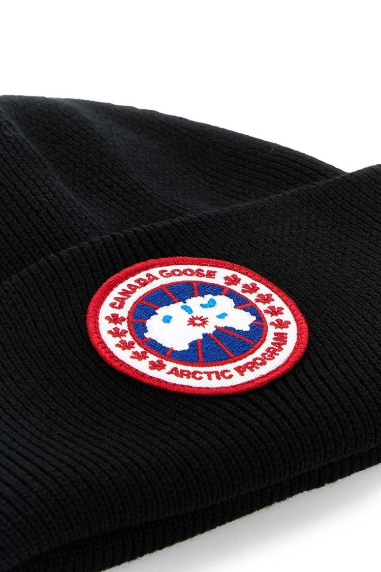 Canada Goose Black Knit Beanie Hat With Embroidered Logo